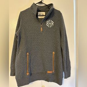 Marley Lilly BHR Monogramed Charcoal Quilted Pullover Sweatshirt Half Zip